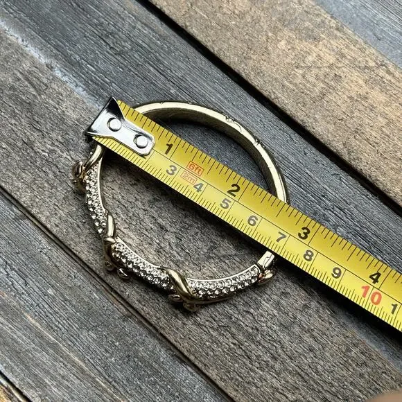 Coach Womens Gold Tone Crystal Pave Script Vine Hinge Bangle Bracelet - Picture 13 of 16